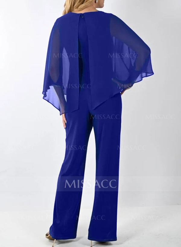 Jumpsuit/Pantsuit V-Neck 3/4 Sleeves Chiffon Mother Of The Bride Dresses