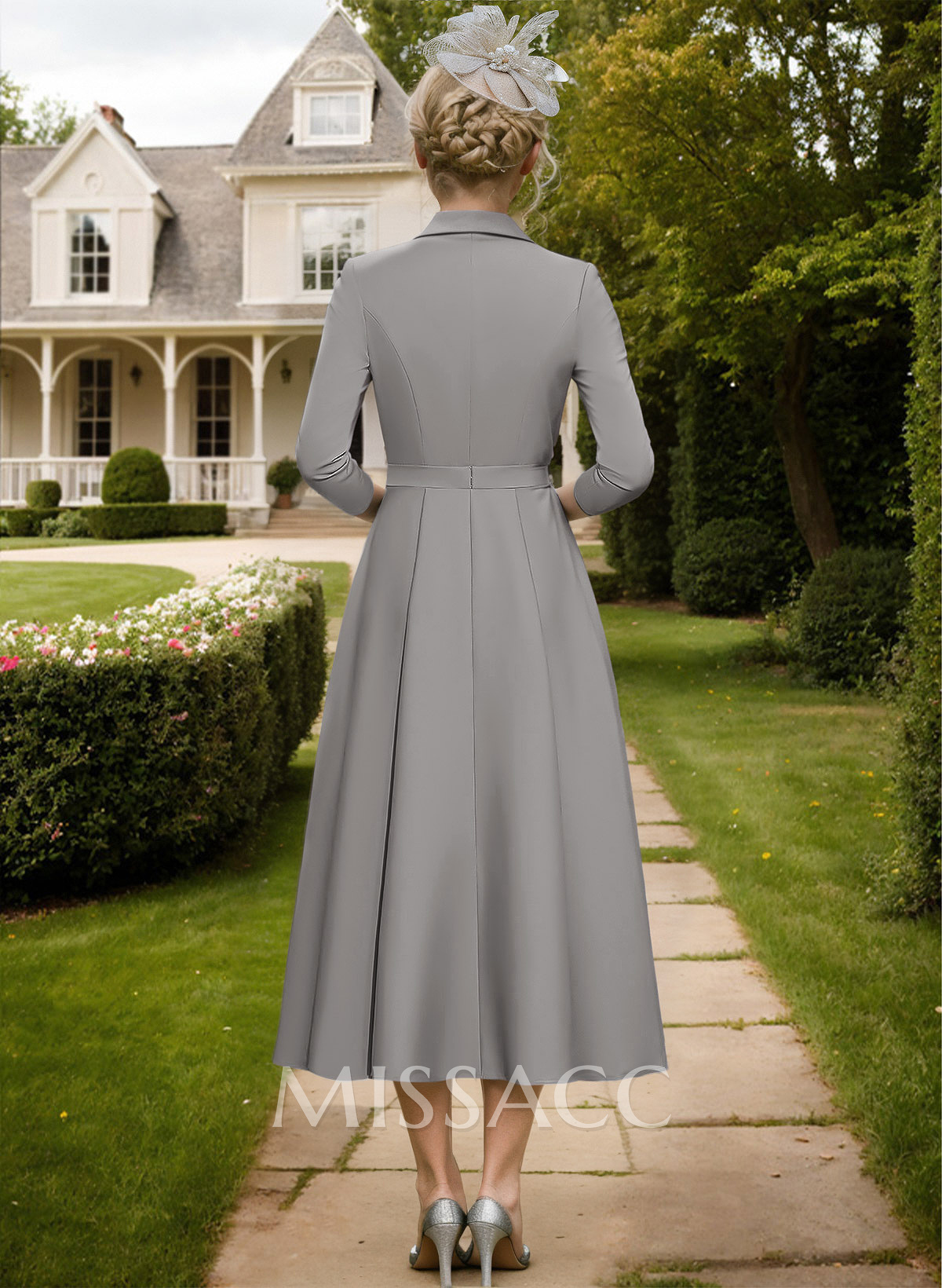 A-Line V-Neck Tea-Length Matte Satin Mother Of The Bride Dresses