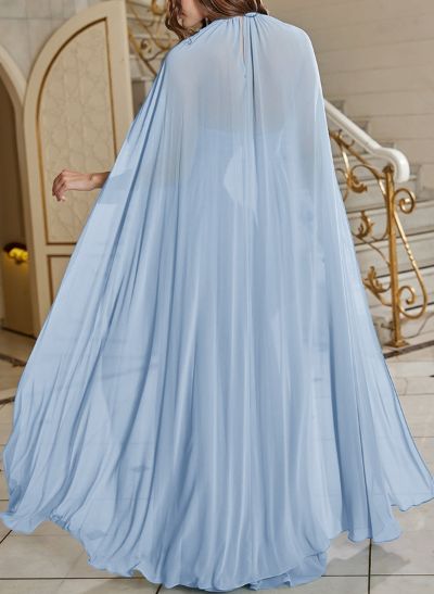 A-Line Halter Sleeveless Floor-Length Chiffon Evening Dresses