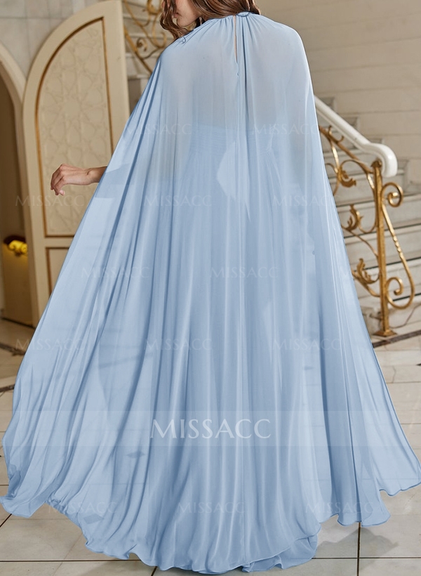 A-Line Halter Sleeveless Floor-Length Chiffon Evening Dresses