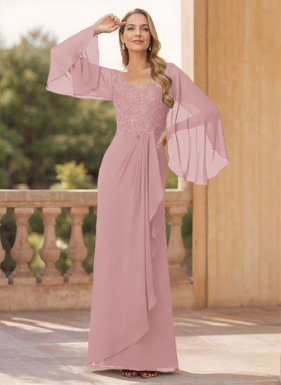 Sheath/Column V-Neck Chiffon Mother Of The Bride Dresses With Lace