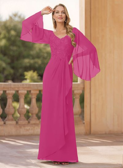 Sheath/Column V-Neck Chiffon Mother Of The Bride Dresses With Lace