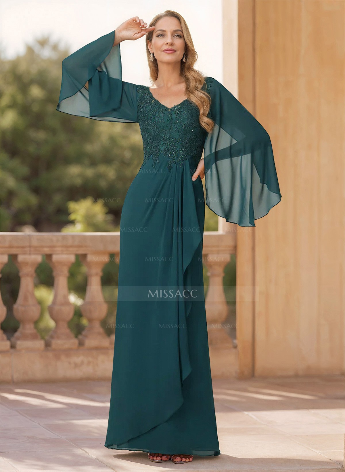 Sheath/Column V-Neck Chiffon Mother Of The Bride Dresses With Lace