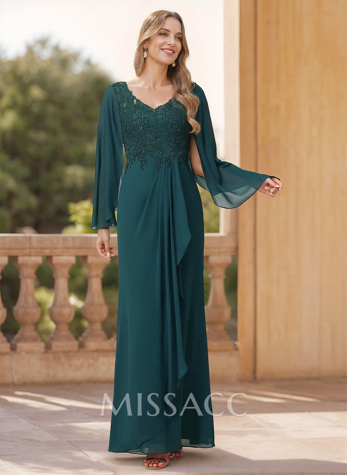 Sheath/Column V-Neck Chiffon Mother Of The Bride Dresses With Lace