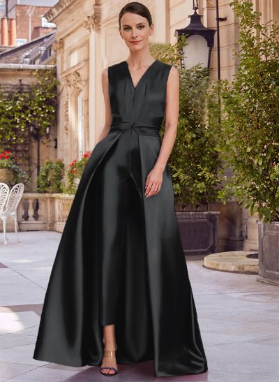 Jumpsuit/Pantsuit V-Neck Sleeveless Floor-Length Satin Mother Of The Bride Dresses