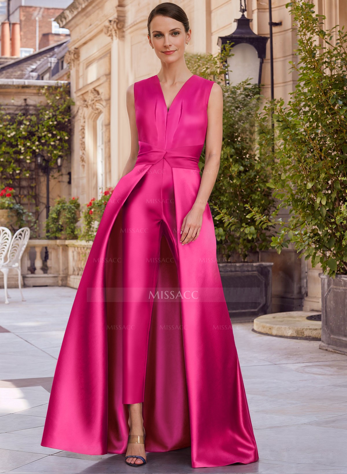 Jumpsuit/Pantsuit V-Neck Sleeveless Floor-Length Satin Mother Of The Bride Dresses