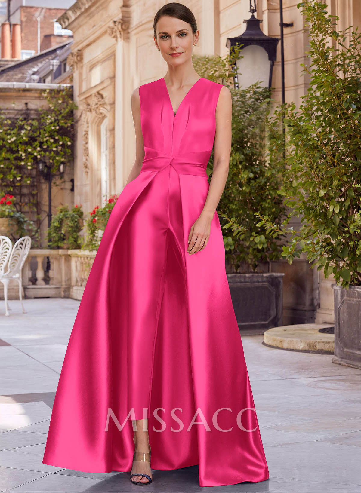 Jumpsuit/Pantsuit V-Neck Sleeveless Floor-Length Satin Mother Of The Bride Dresses