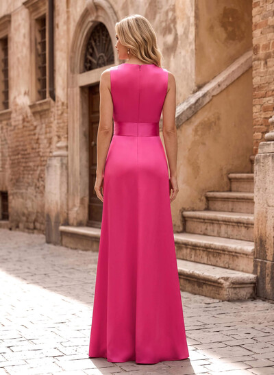 Jumpsuit/Pantsuit V-Neck Sleeveless Floor-Length Satin Mother Of The Bride Dresses