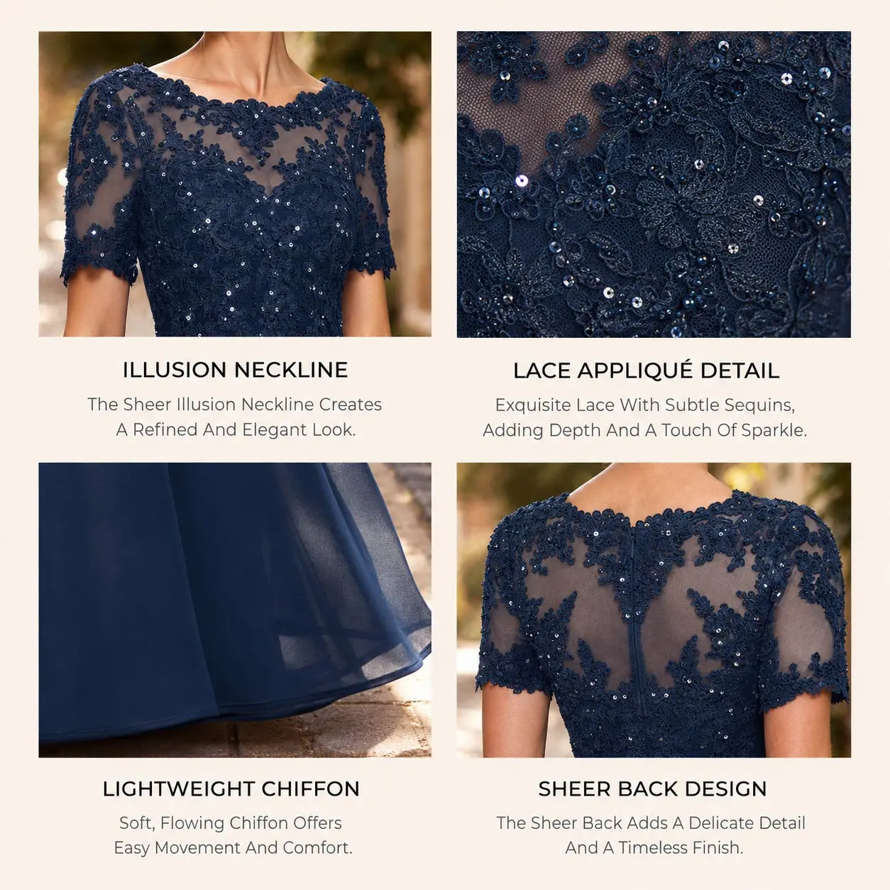 A-Line Scoop Neck Short Sleeves Chiffon Mother Of The Bride