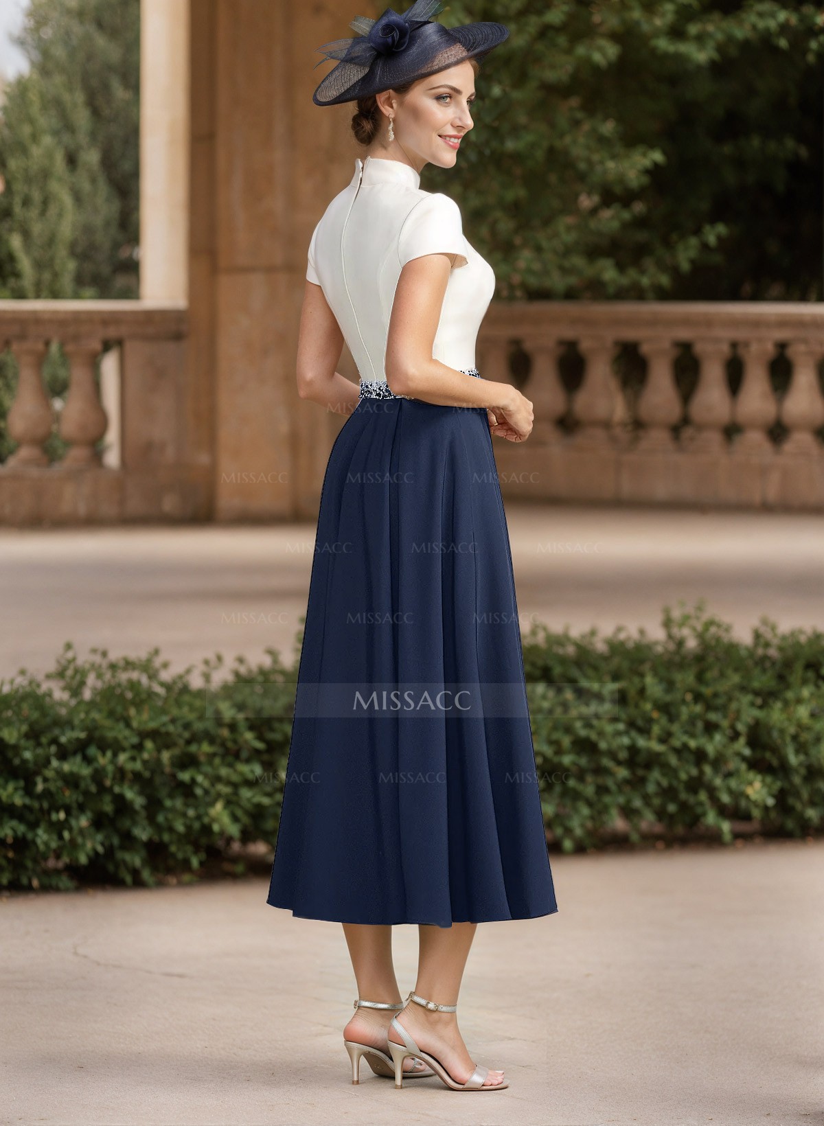 A-Line V-Neck Short Sleeves Tea-Length Matte Satin Mother Of The Bride Dresses