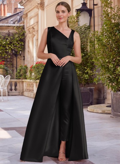 Jumpsuit/Pantsuit Asymmetrical Floor-Length Satin Mother Of The Bride Dresses