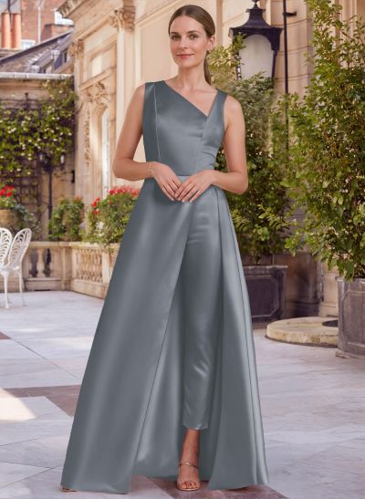 Jumpsuit/Pantsuit Asymmetrical Floor-Length Satin Mother Of The Bride Dresses