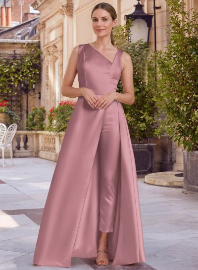 Jumpsuit/Pantsuit Asymmetrical Floor-Length Satin Mother Of The Bride Dresses