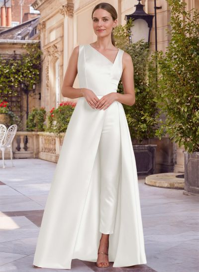 Jumpsuit/Pantsuit Asymmetrical Floor-Length Satin Mother Of The Bride Dresses