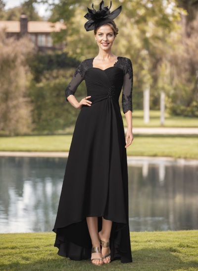 A-Line Square Neckline 3/4 Sleeves Chiffon Mother Of The Bride Dresses With Lace