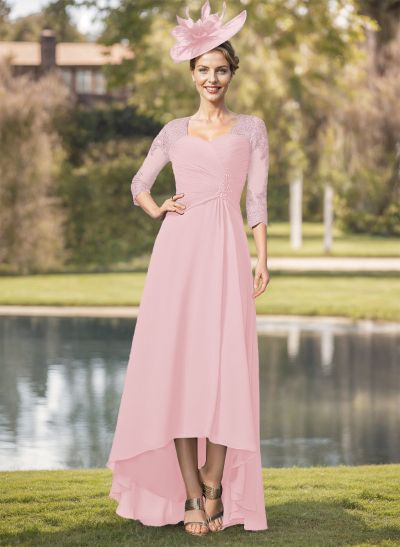 A-Line Square Neckline 3/4 Sleeves Chiffon Mother Of The Bride Dresses With Lace