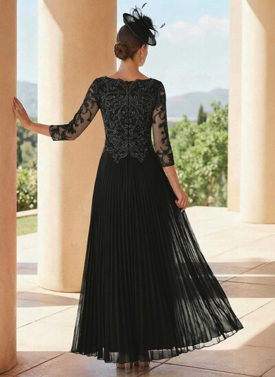 A-Line V-Neck 3/4 Sleeves Ankle-Length Chiffon Mother Of The Bride Dresses With Lace