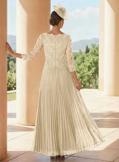 A-Line V-Neck 3/4 Sleeves Ankle-Length Chiffon Mother Of The Bride Dresses With Lace