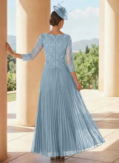 A-Line V-Neck 3/4 Sleeves Ankle-Length Chiffon Mother Of The Bride Dresses With Lace