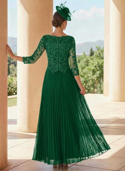 A-Line V-Neck 3/4 Sleeves Ankle-Length Chiffon Mother Of The Bride Dresses With Lace