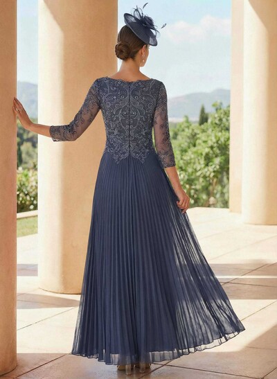 A-Line V-Neck 3/4 Sleeves Ankle-Length Chiffon Mother Of The Bride Dresses With Lace