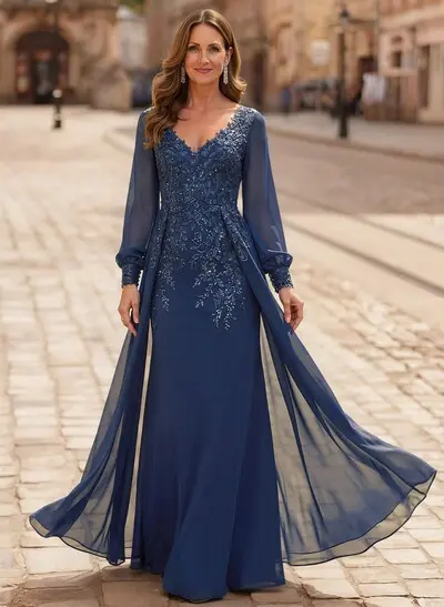 sachin and babi light blue dress Black Velvet Long Sleeve Mother Of The Bride Dress
