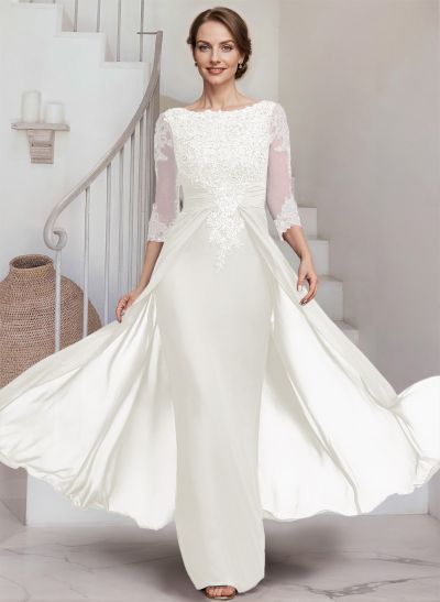 Sheath/Column Scoop Neck 3/4 Sleeves Chiffon Mother Of The Bride Dresses With Lace