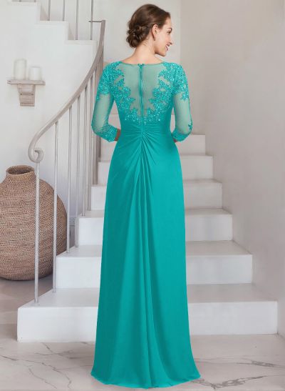 Sheath/Column Scoop Neck 3/4 Sleeves Chiffon Mother Of The Bride Dresses With Lace