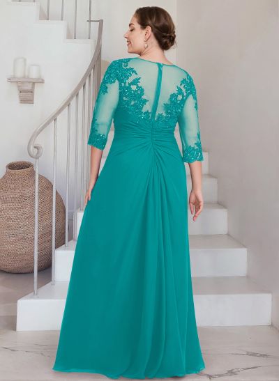 Sheath/Column Scoop Neck 3/4 Sleeves Chiffon Mother Of The Bride Dresses With Lace