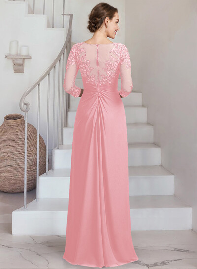 Sheath/Column Scoop Neck 3/4 Sleeves Chiffon Mother Of The Bride Dresses With Lace