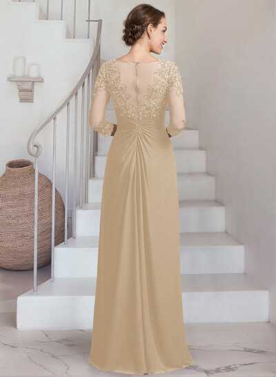 Sheath/Column Scoop Neck 3/4 Sleeves Chiffon Mother Of The Bride Dresses With Lace