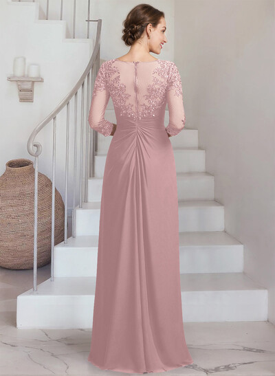 Sheath/Column Scoop Neck 3/4 Sleeves Chiffon Mother Of The Bride Dresses With Lace