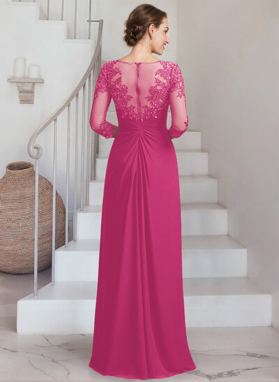 Sheath/Column Scoop Neck 3/4 Sleeves Chiffon Mother Of The Bride Dresses With Lace