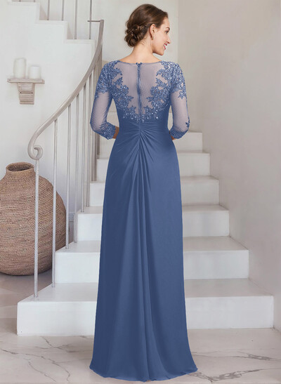 Sheath/Column Scoop Neck 3/4 Sleeves Chiffon Mother Of The Bride Dresses With Lace