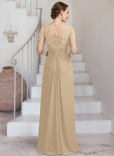 Sheath/Column Scoop Neck 3/4 Sleeves Chiffon Mother Of The Bride Dresses With Lace