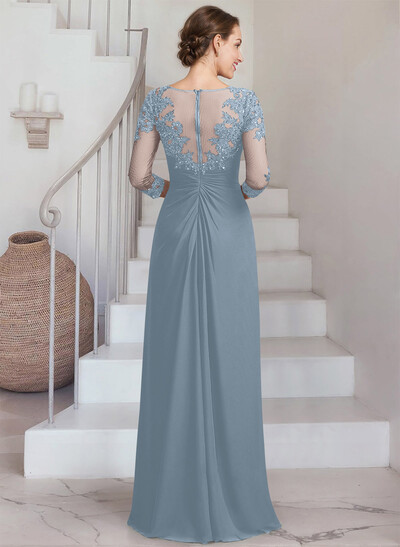 Sheath/Column Scoop Neck 3/4 Sleeves Chiffon Mother Of The Bride Dresses With Lace