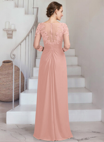 Sheath/Column Scoop Neck 3/4 Sleeves Chiffon Mother Of The Bride Dresses With Lace