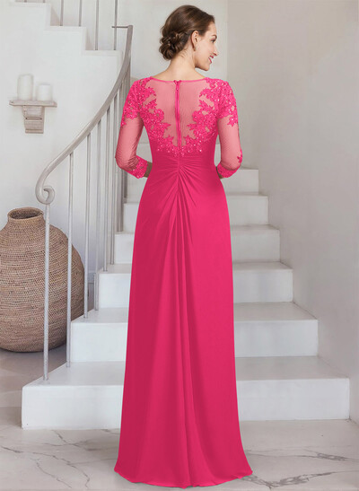 Sheath/Column Scoop Neck 3/4 Sleeves Chiffon Mother Of The Bride Dresses With Lace