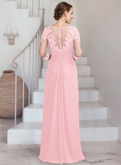 Sheath/Column Scoop Neck 3/4 Sleeves Chiffon Mother Of The Bride Dresses With Lace