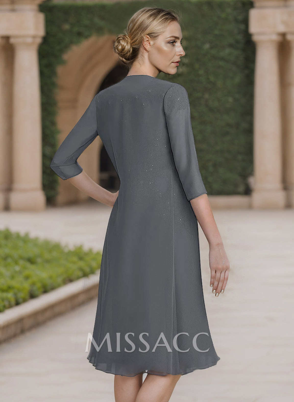 Exquisite Floral Embroidered V-Neck Short Sleeves Chiffon Mother Of The Bride Dresses With Jacket