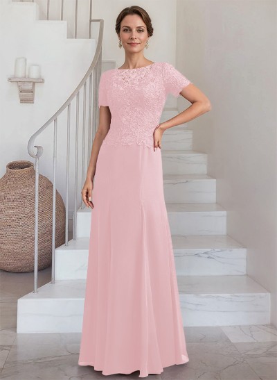 Exquisite Floral Embroidered Scoop Neck Short Sleeves Chiffon Mother Of The Bride Dresses