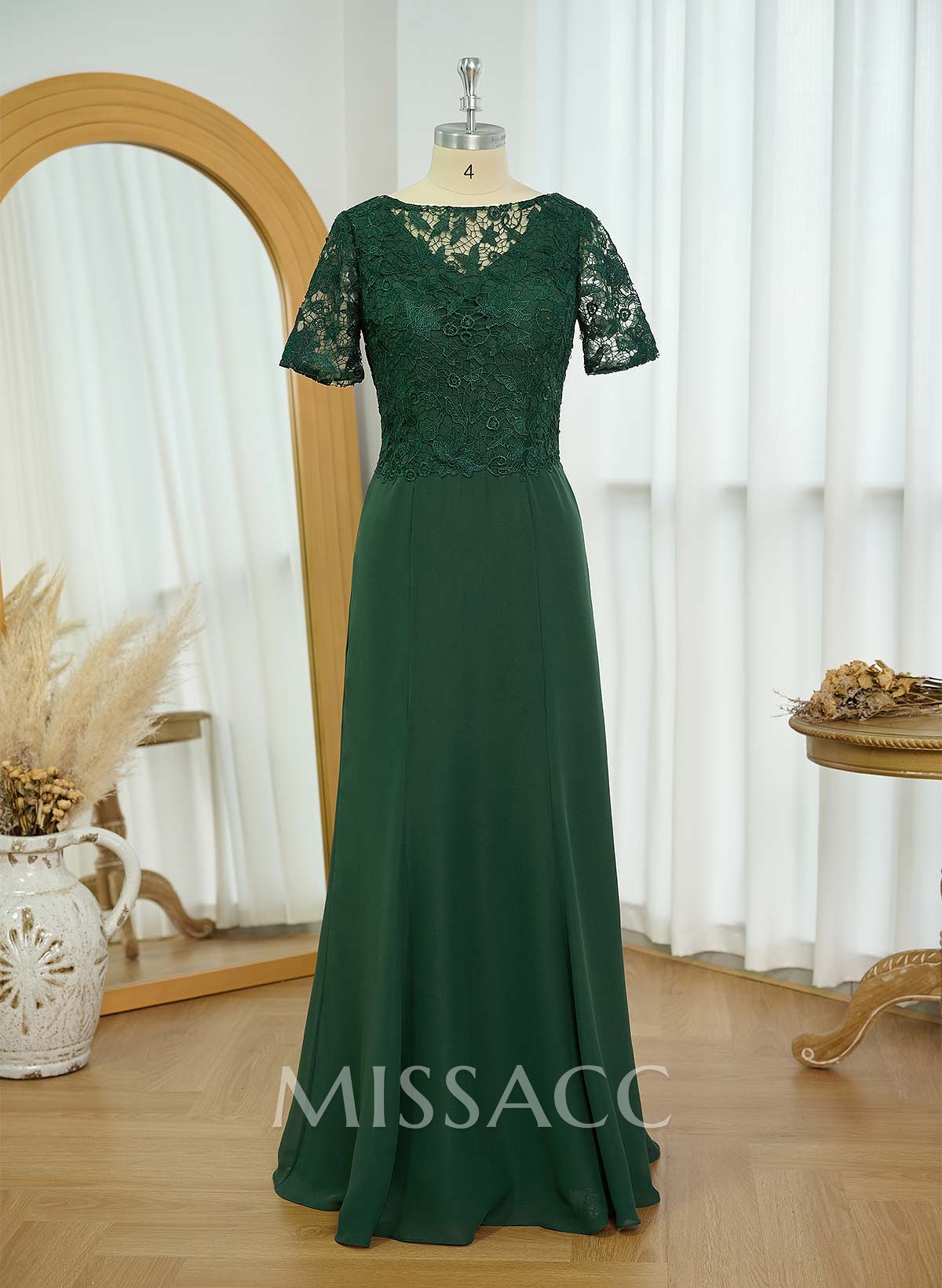 Exquisite Floral Embroidered Scoop Neck Short Sleeves Chiffon Mother Of The Bride Dresses