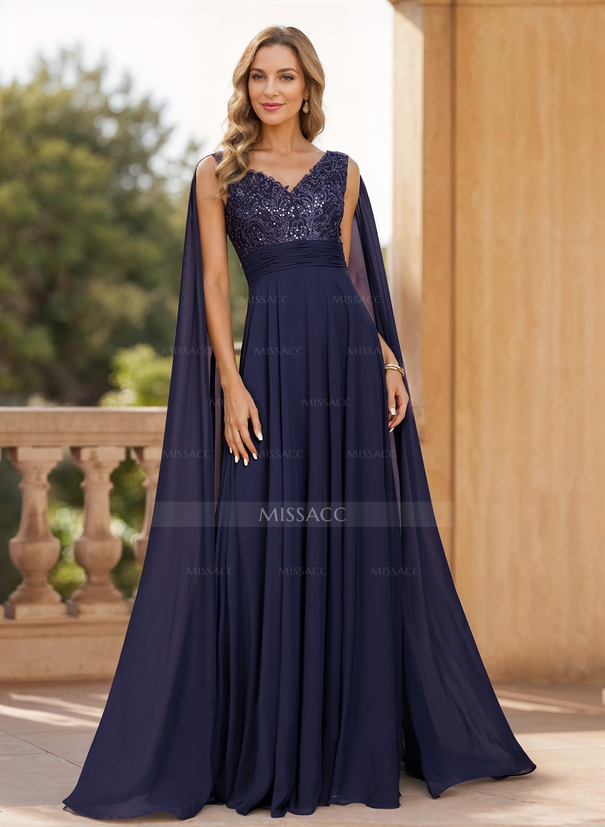 A-Line V-Neck Sleeveless Floor-Length Chiffon Mother Of The Bride Dresses With Lace