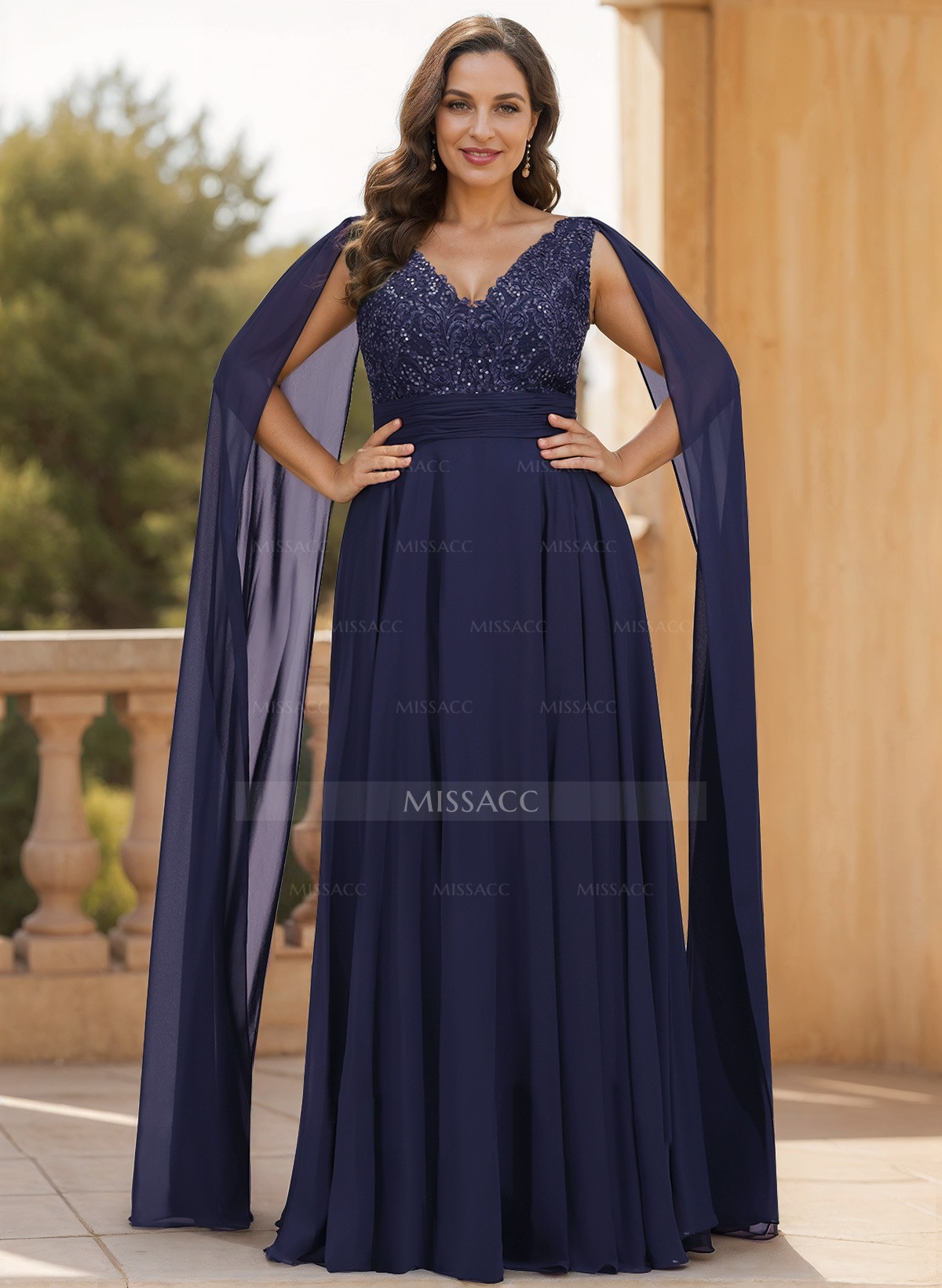 A-Line V-Neck Sleeveless Floor-Length Chiffon Mother Of The Bride Dresses With Lace