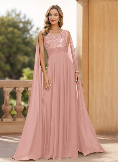 Unique Shoulder Side Drape V-Neck Chiffon Mother Of The Bride Dresses
