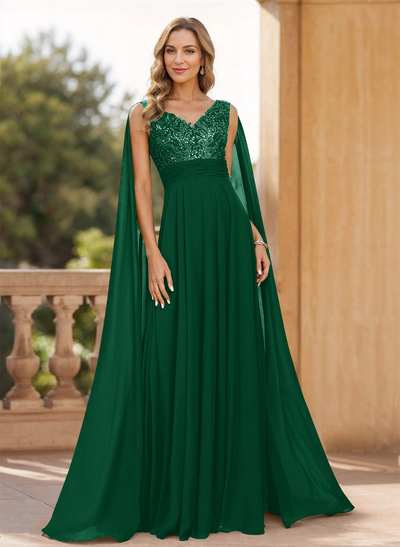Unique Shoulder Side Drape V-Neck Chiffon Mother Of The Bride Dresses