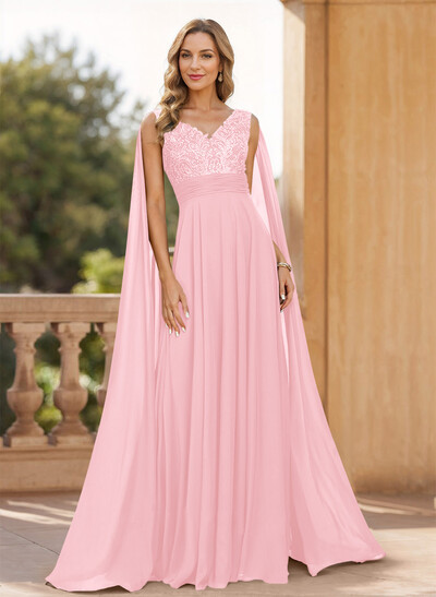 Unique Shoulder Side Drape V-Neck Chiffon Mother Of The Bride Dresses