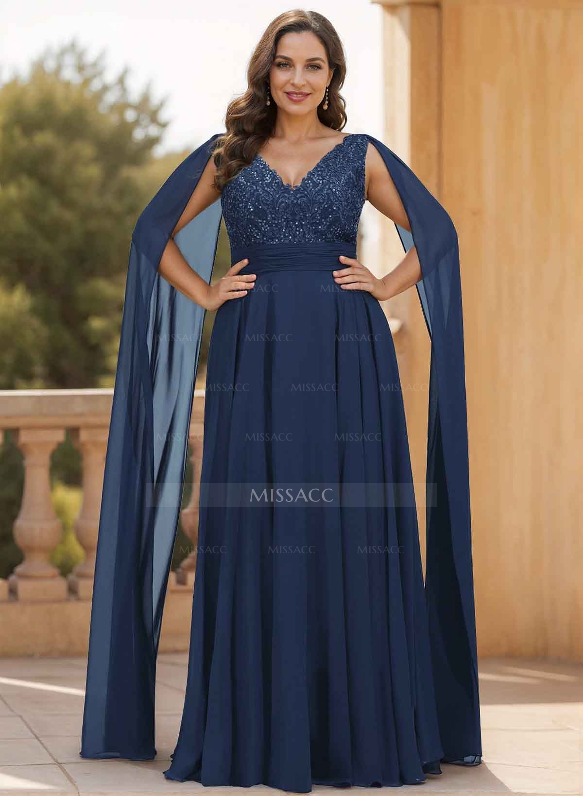 Unique Shoulder Side Drape V-Neck Chiffon Mother Of The Bride Dresses