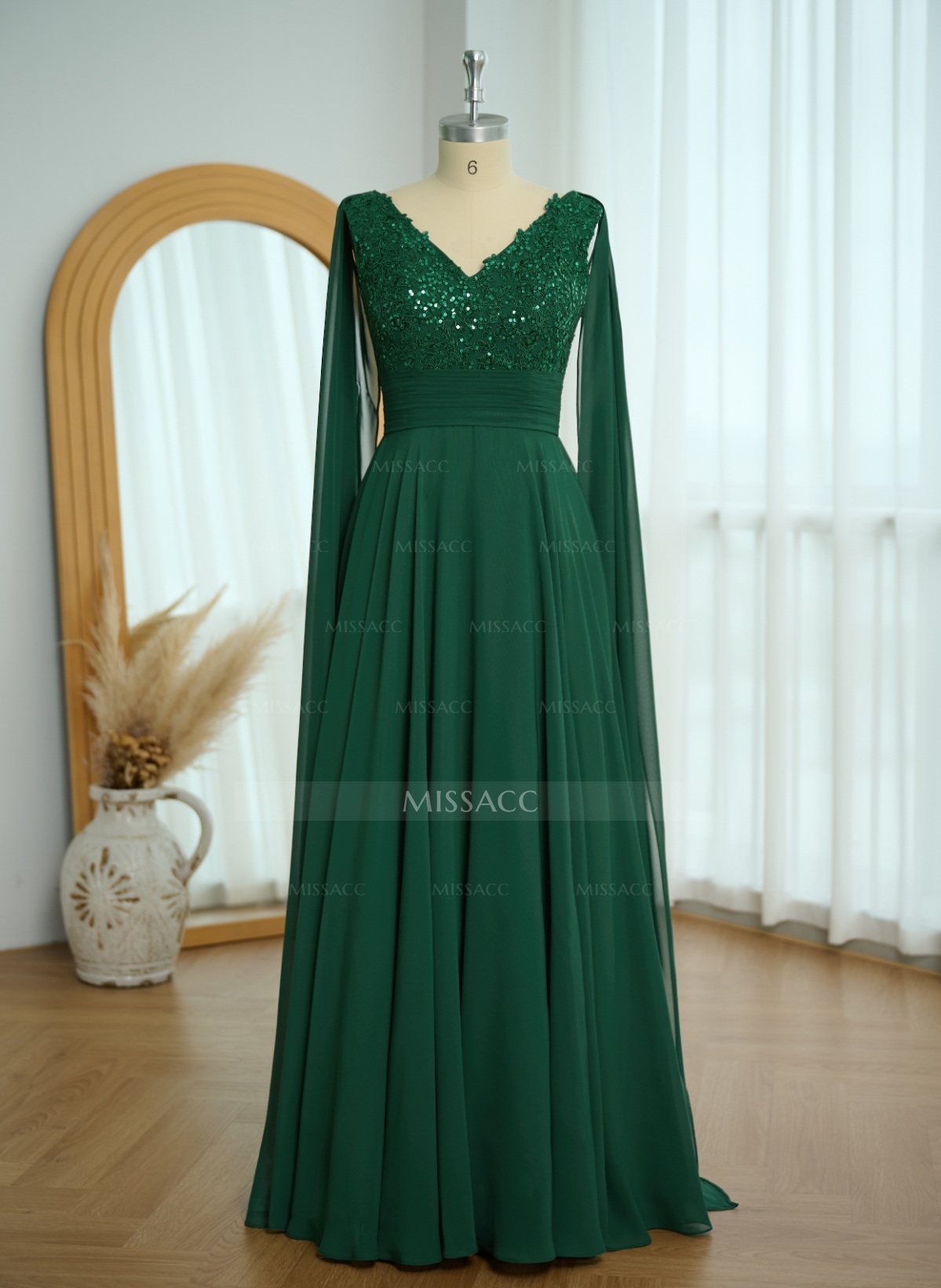 Unique Shoulder Side Drape V-Neck Chiffon Mother Of The Bride Dresses