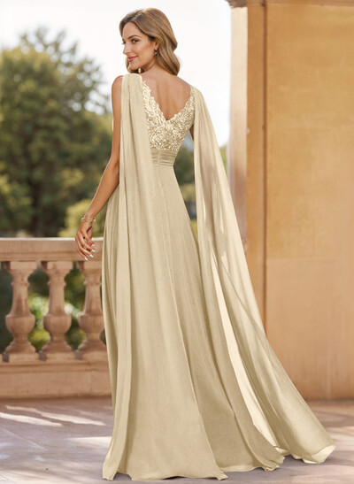 Unique Shoulder Side Drape V-Neck Chiffon Mother Of The Bride Dresses